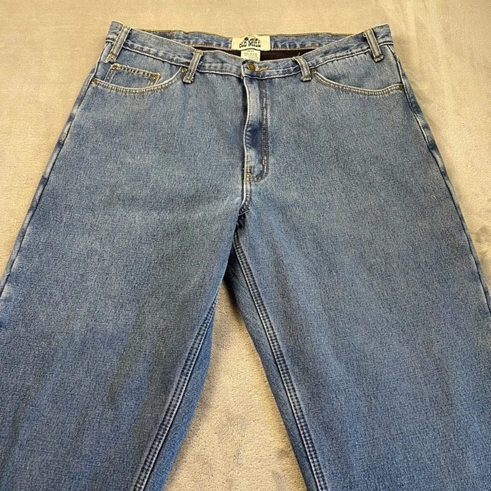 Old Mill Mens Fleece Lined Denim Jeans Blue Straight Leg 38x30 Winter Workwear